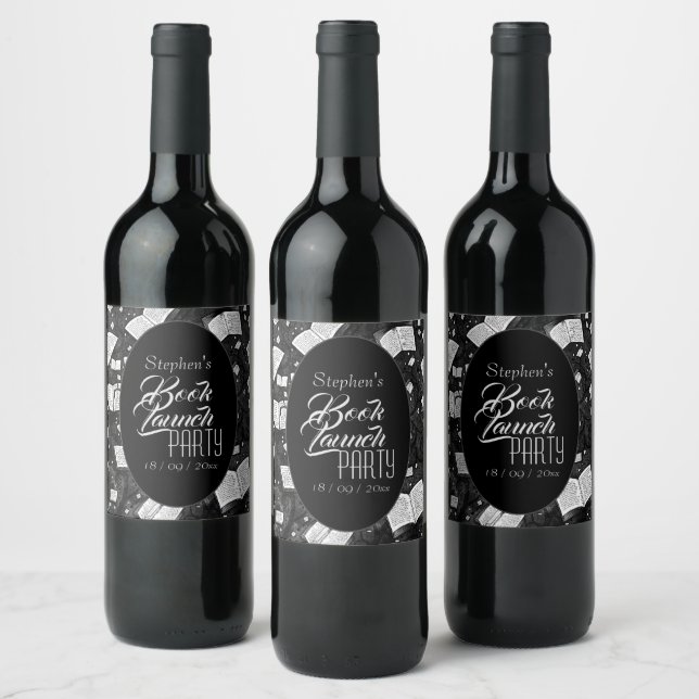 Black And White Book Launch Party Wine Label (Bottles)