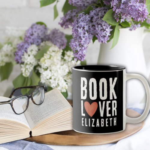 Black and White Book Lovers Personalized Two_Tone Coffee Mug