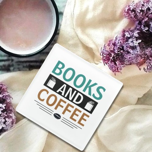 Black and White Books and Coffee Lover Coaster