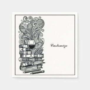 Black And White Books And Wine 2   Napkins