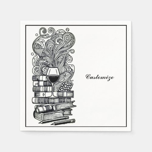 Black And White Books And Wine 2   Napkins