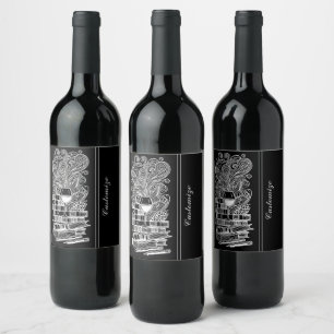 Black And White Books And Wine 3 Wine Label