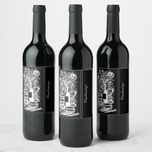 Black And White Books And Wine 4 Label