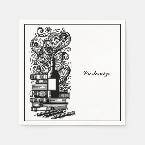 Black And White Books And Wine   Napkins