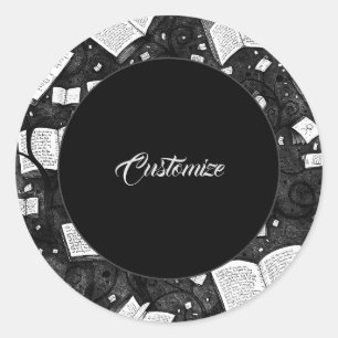 Black And White Books Background Classic Round Sticker