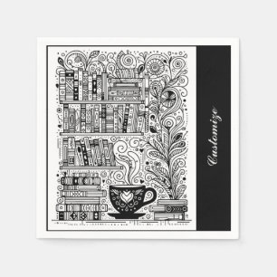 Black And White Bookshelves Doodle Napkins