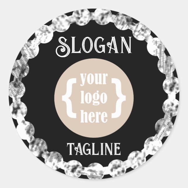 Black and White, Border and Logo Slogan Classic Round Sticker (Front)