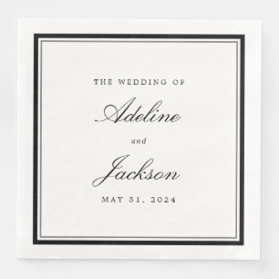 Black and White Border Classic Traditional Wedding Paper Dinner Napkins