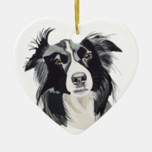 Black and White Border Collie Ceramic Heart New Ceramic Ornament