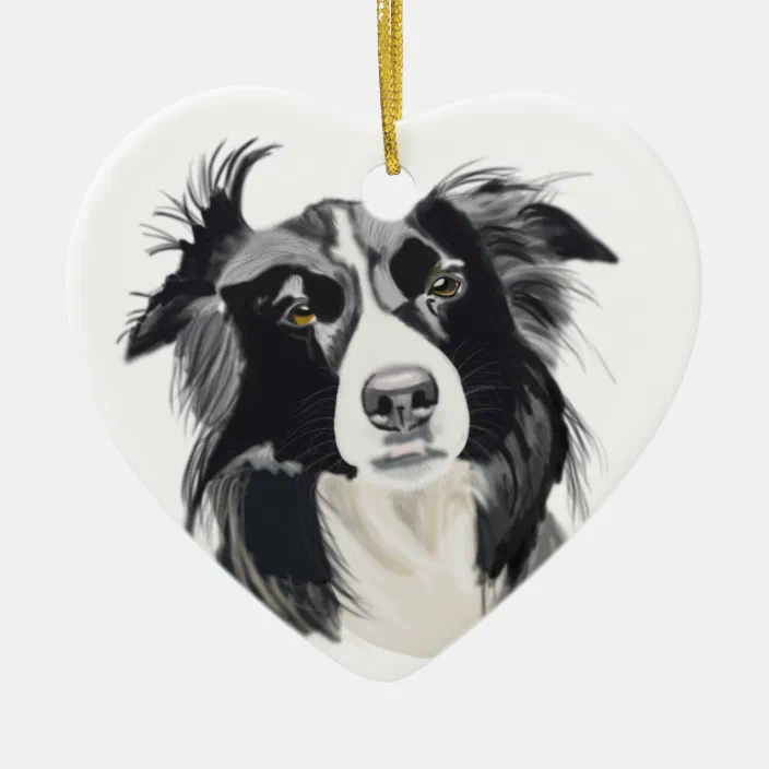 Border Collie Dog in Heart Shape Home Ornament NEW SIZES 