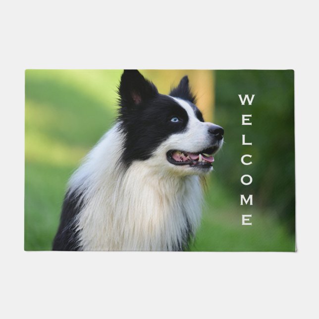 Black and White Border Collie Dog Doormat (Front)
