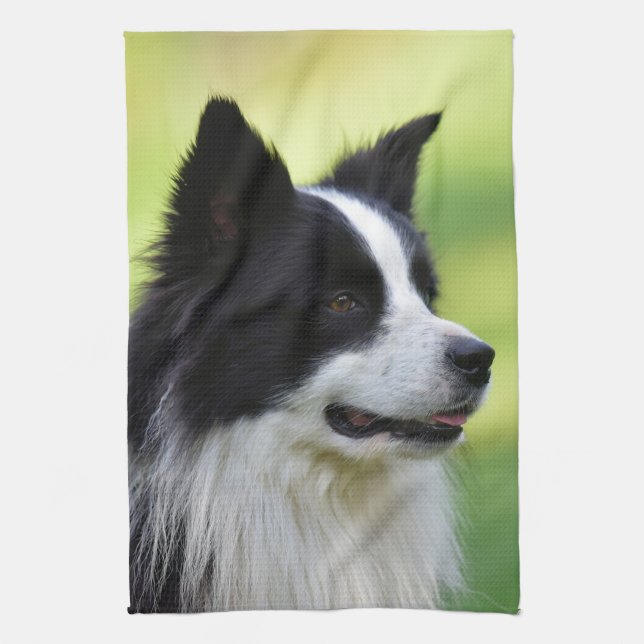 Black and White Border Collie Dog Kitchen Towel (Vertical)