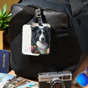 Black and White Border Collie Dog Luggage Tag