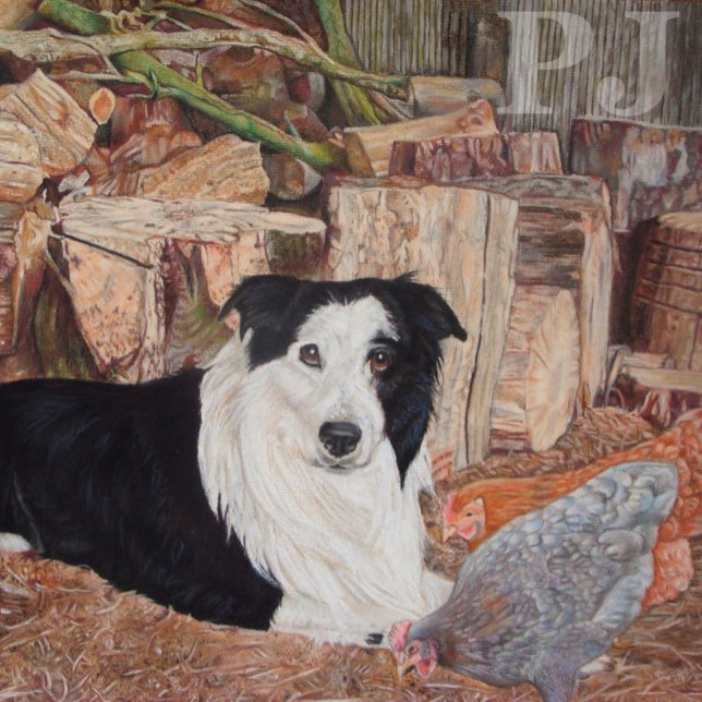 black and white border collie dog with chickens jigsaw puzzle (Creator Uploaded)