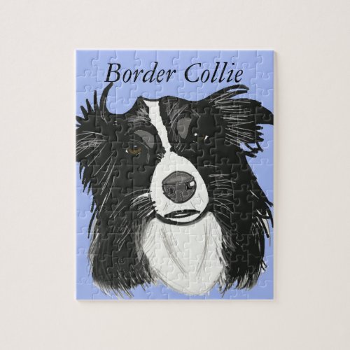 Black and White Border Collie Jigsaw Puzzle