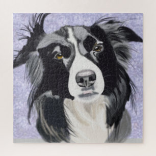 Black and White Border Collie Jigsaw Puzzle