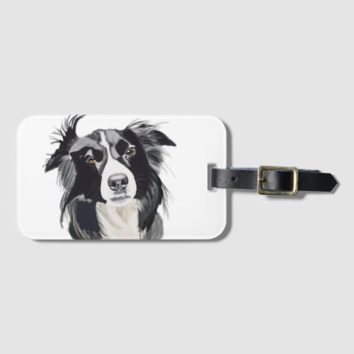 Black and White Border Collie Luggage tag New