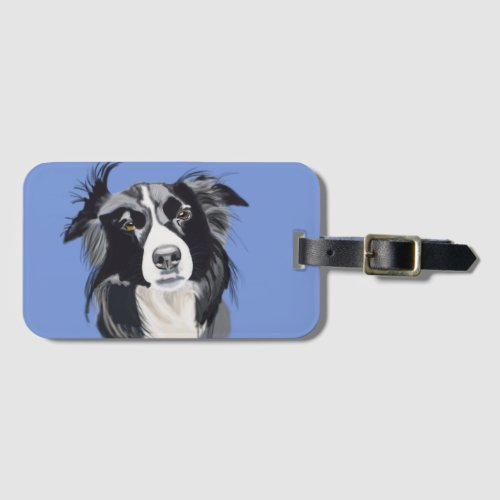 Black and White Border Collie Luggage tag New