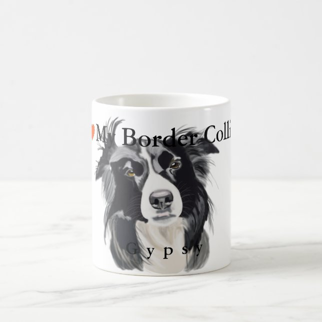 Black and White Border Collie Portrait Coffee Mug (Center)