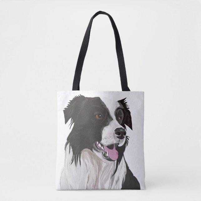 Black and white Border Collie Tote Bag (Front)