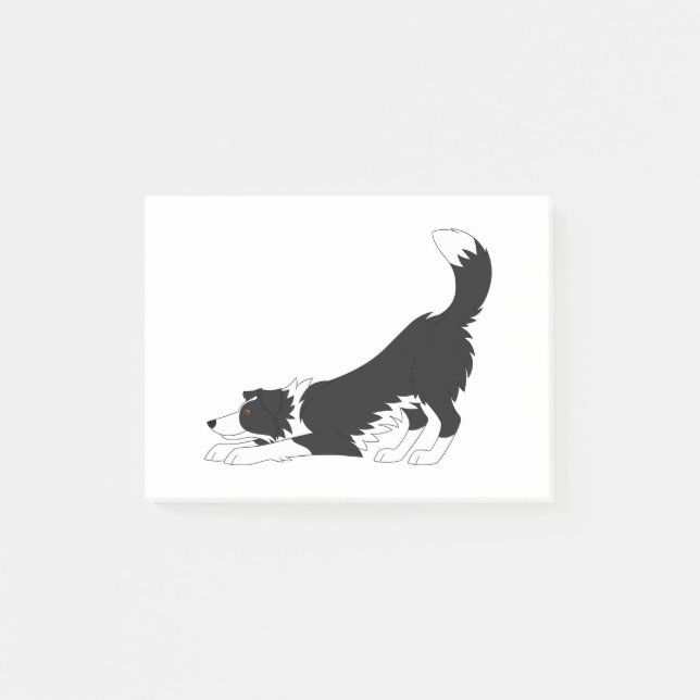 Black and White Border Collie Yoga Post-it Notes (Front)