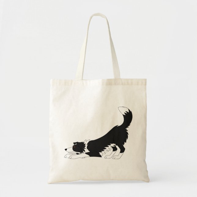 Black and White Border Collie Yoga Tote Bag (Front)