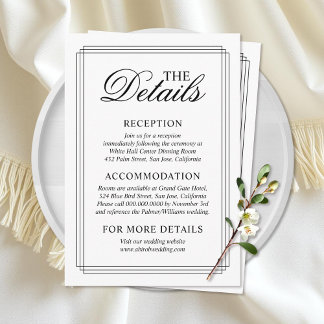 Black and white border Old Money wedding Details Enclosure Card