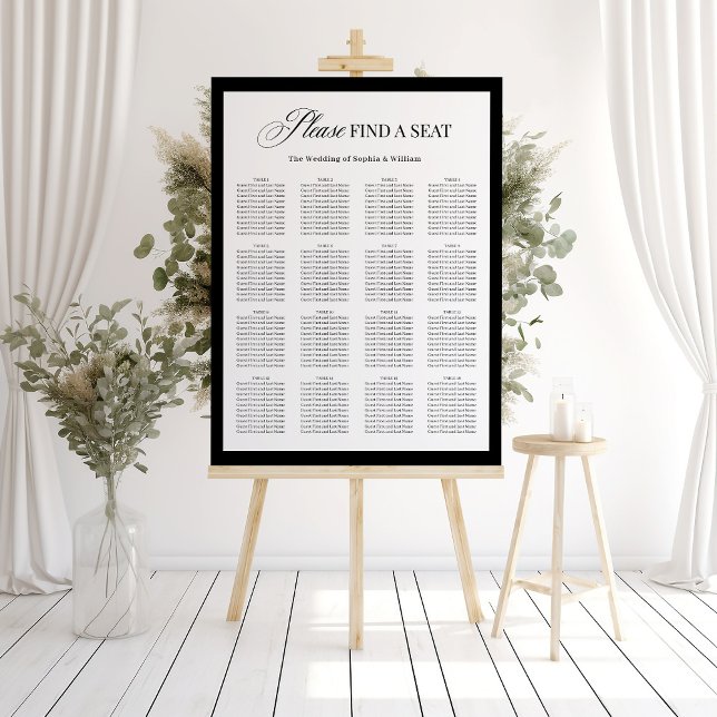Black and White Border | Wedding Seating Chart Foam Board (Creator Uploaded)
