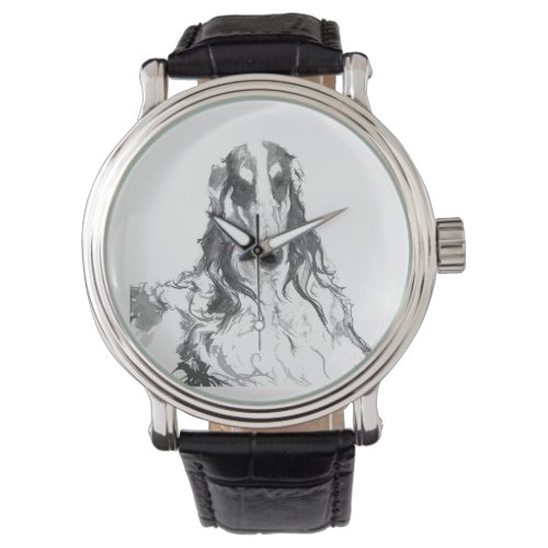 Black And White Borzoi Portrait Watch