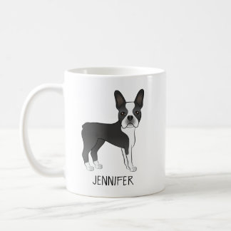 Black And White Boston Terrier Cartoon Dog &amp; Name Coffee Mug