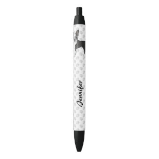 Black And White Boston Terrier Cartoon Dog &amp; Name Pen