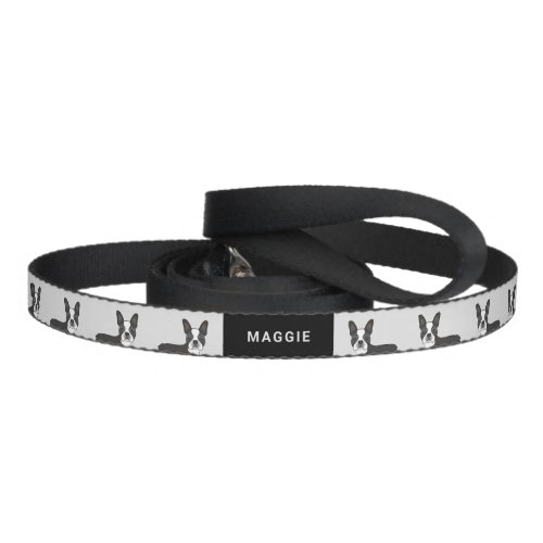 Black And White Boston Terrier Cartoon Dog  Name Pet Leash