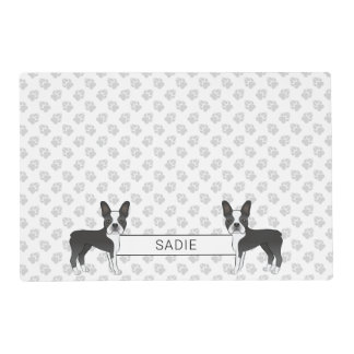 Black And White Boston Terrier Cartoon Dog &amp; Name Placemat