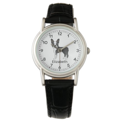 Black And White Boston Terrier Cartoon Dog  Name Watch