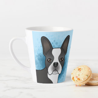 Black And White Boston Terrier Cartoon Dog On Blue Latte Mug