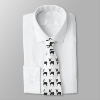 Black And White Boston Terrier Cartoon Dog Pattern Neck Tie