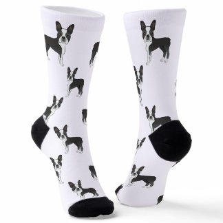 Black And White Boston Terrier Cartoon Dog Pattern Socks