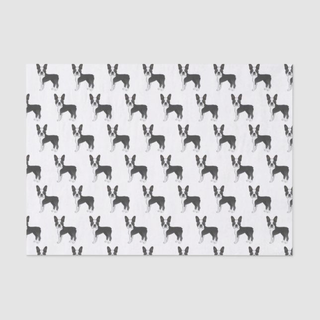 Black And White Boston Terrier Cartoon Dog Pattern Tissue Paper (Front)