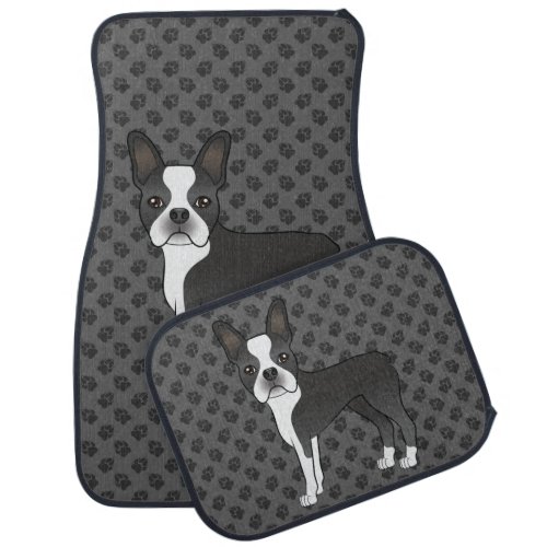 Black And White Boston Terrier Cartoon Dog  Paws Car Floor Mat