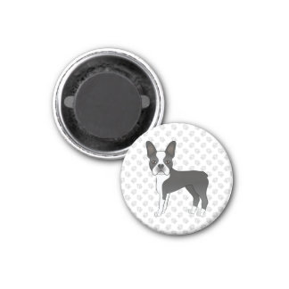 Black And White Boston Terrier Cartoon Dog &amp; Paws Magnet