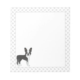 Black And White Boston Terrier Cartoon Dog &amp; Paws  Notepad