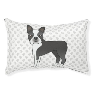 Black And White Boston Terrier Cartoon Dog &amp; Paws Pet Bed