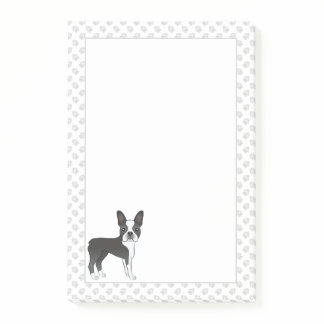 Black And White Boston Terrier Cartoon Dog &amp; Paws Post-it Notes