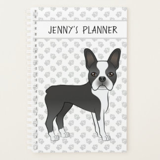 Black And White Boston Terrier Cartoon Dog &amp; Text Planner
