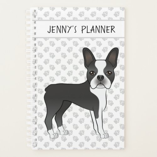 Black And White Boston Terrier Cartoon Dog  Text Planner