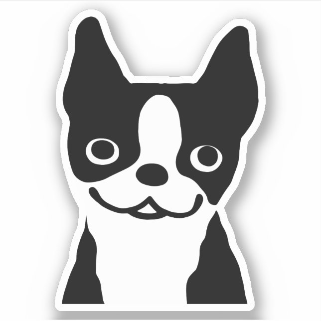 Black and White Boston Terrier Cartoon Dog Vinyl Sticker (Front)