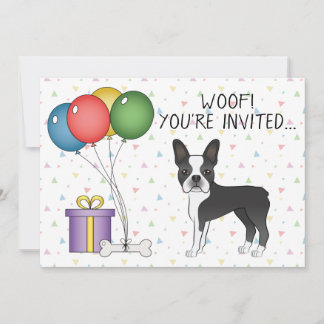 Black And White Boston Terrier Cute Dog - Birthday Invitation
