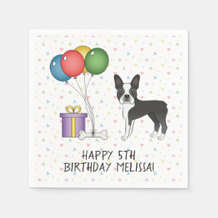 Black And White Boston Terrier Cute Dog - Birthday Napkins