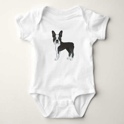 Black And White Boston Terrier Dog Illustration Baby Bodysuit