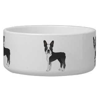 Black And White Boston Terrier Dog Illustration Bowl